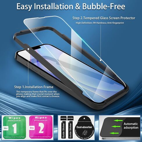 3 Pack Screen Protector Compatible with iPhone 14/13/13 Pro with Installation Frame, Anti-Scratch 9H Hardness Tempered Glass, Bubble Free, Case Friendly in Saudi Arabia