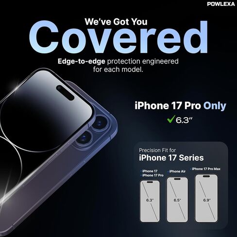 واقي شاشة لهاتف iPhone 17 Pro مقاس 6.3 بوصات 5X أقوى من الزجاج المقسى 9H+ صلابة 12FT درجة عسكرية مقاومة للكسر HD واضحة، إطار تثبيت خالٍ من الفقاعات مقاوم للخدش in Saudi Arabia