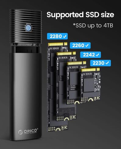 ORICO 1 تيرابايت DIY SSD محمول - ما يصل إلى 1000 ميجابايت/ثانية - USB-C، 1 تيرابايت Gen 3x4 SSD مع حاوية USB 3.2 Type-C إلى M.2 SSD بسرعة 10 جيجابت في الثانية لـ NVMe M.2(M-Key/B+M-Key) SSD-PWDM2 in Kuwait