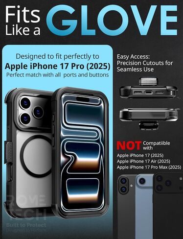 حافظة مصممة لهاتف iPhone 17 Pro مع حافظة بمشبك حزام، وغطاء نحيف بمسند متوافق مع شواحن Magsafe - حافظة هاتف لهاتف iPhone 17 Pro - أسود in Kuwait