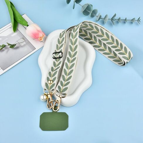 Cute Phone Lanyard Crossbody Strap Ribbon Neck Holder for Women Cell Phone with Tether Tab Adjustable Phones Rope for Phones Case Wallet Lanyard Green Leaf Strap in Saudi Arabia