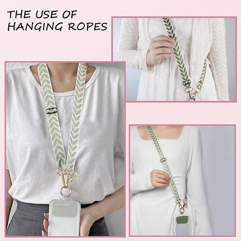Cute Phone Lanyard Crossbody Strap Ribbon Neck Holder for Women Cell Phone with Tether Tab Adjustable Phones Rope for Phones Case Wallet Lanyard Green Leaf Strap in Saudi Arabia