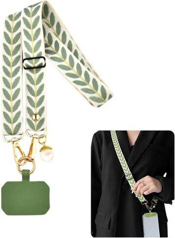 Cute Phone Lanyard Crossbody Strap Ribbon Neck Holder for Women Cell Phone with Tether Tab Adjustable Phones Rope for Phones Case Wallet Lanyard Green Leaf Strap in Saudi Arabia