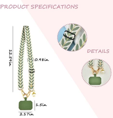 Cute Phone Lanyard Crossbody Strap Ribbon Neck Holder for Women Cell Phone with Tether Tab Adjustable Phones Rope for Phones Case Wallet Lanyard Green Leaf Strap in Saudi Arabia