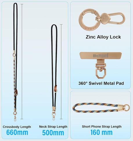 memumi 3 in 1 360° Rotating Phone Crossbody Strap, Neck/Wrist Strap for iPhone 17Pro Max/All Phones Anti-Theft Secure Lanyard in Saudi Arabia