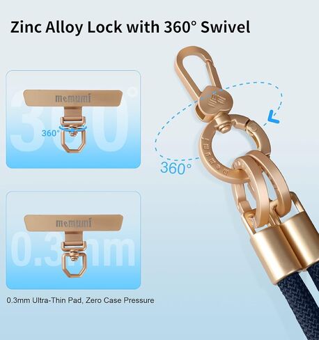 memumi 3 in 1 360° Rotating Phone Crossbody Strap, Neck/Wrist Strap for iPhone 17Pro Max/All Phones Anti-Theft Secure Lanyard in Saudi Arabia