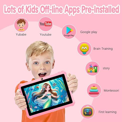 Yinoche Kids Tablet 7 "Android Tablet for Kids 3-7 32GB أقراص للأطفال الصغار مع Case WiFi Parental Control Dual Camera GMS معتمد in Kuwait