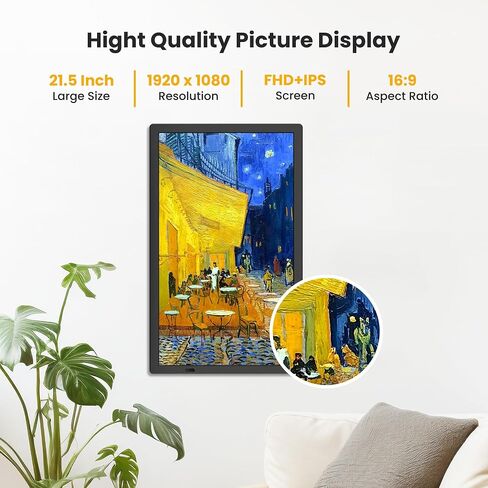 Proscan Elite 21.5" LCD Hi-Res (1920 X 1080 Pixels) Wi-Fi Digital Picture Frame 32 GB Memory, w/WiFi:802.11 B/G/N 2.4+5G - PEDPF2156 (Renewed) in Saudi Arabia