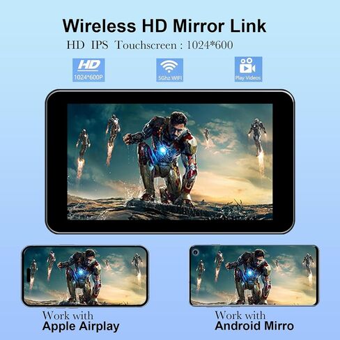 Wireless Carplay Screen for Car, 7'' Portable Car Play with Backup Camera, 4K Dash Cam, for Apple Carplay & Android Auto, GPS Navigation, Car Audio Receivers Bluetooth/Mirror Link/FM/Siri 64G in Saudi Arabia