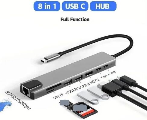 8 in1 Type C Hub USB C USB3.1 to HDMI Adapter with RJ45 SD/TF Card Reader PD Fast Charge for Laptop PC USB Port Hub(8in1 USB C Hub) in Saudi Arabia