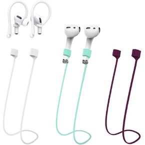 Magnetic Anti-Lost Straps for AirPods, Colorful Soft Silicone Sports Lanyard, Neck Rope Cord and Ear Hooks for AirPods, Wireless Headphones Anti-Lost Rope 4-Pack (Black White Blue) in Kuwait