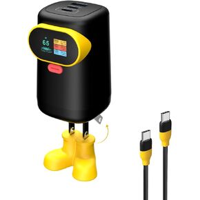 65W USB C Charger Block, 3-Port GaN Charger Compact Foldable Fast Charger for MacBook Pro/Air, Pixelbook, iPad Pro, iPhone 16/15/Pro, Galaxy S25/S24, Black Yellow in Saudi Arabia