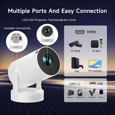 SGV Smart Mini Projector for Bedroom, 4K Support, Portable Outdoor Projector with Android 12, WiFi and Bluetooth 5.2, Auto Keystone, for Home Theater Outdoor Movie in Saudi Arabia