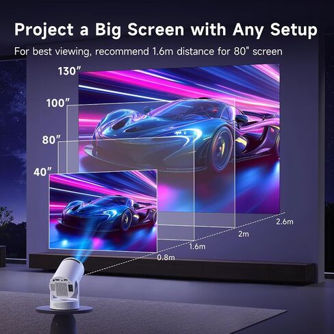 SGV Smart Mini Projector for Bedroom, 4K Support, Portable Outdoor Projector with Android 12, WiFi and Bluetooth 5.2, Auto Keystone, for Home Theater Outdoor Movie in Saudi Arabia
