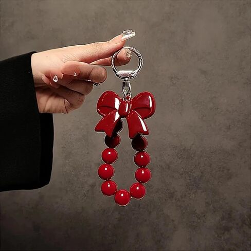 1pc Red Bow Beaded Hand Chain Wrist Short Lanyard Mobile Phone Case Car Key Chain Bag Pendant in Saudi Arabia