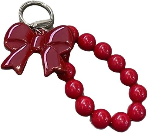 1pc Red Bow Beaded Hand Chain Wrist Short Lanyard Mobile Phone Case Car Key Chain Bag Pendant in Saudi Arabia