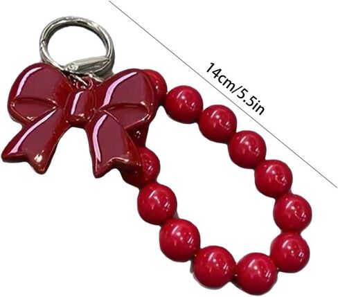 1pc Red Bow Beaded Hand Chain Wrist Short Lanyard Mobile Phone Case Car Key Chain Bag Pendant in Saudi Arabia