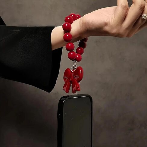 1pc Red Bow Beaded Hand Chain Wrist Short Lanyard Mobile Phone Case Car Key Chain Bag Pendant in Saudi Arabia
