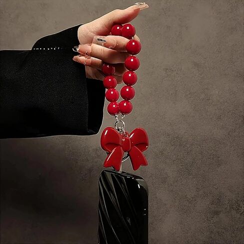 1pc Red Bow Beaded Hand Chain Wrist Short Lanyard Mobile Phone Case Car Key Chain Bag Pendant in Saudi Arabia
