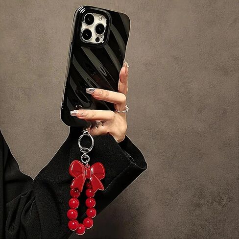 1pc Red Bow Beaded Hand Chain Wrist Short Lanyard Mobile Phone Case Car Key Chain Bag Pendant in Saudi Arabia