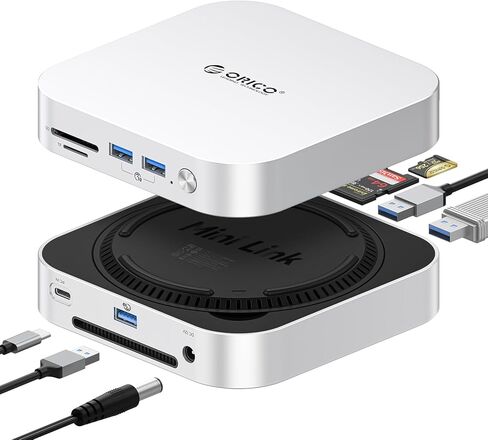 ORICO MiniLink 40 جيجابت في الثانية Mac mini M4 Dock، محطة إرساء 7 في 1 USB 4 مع فتحات NVMe M.2 SSD مزدوجة، منافذ توسيع USB-A بسرعة 10 جيجابت في الثانية، قارئ بطاقات SD/TF 4.0 لجهاز Mac mini-M47P in Saudi Arabia