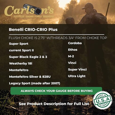 Carlsons Choke Tubes 12 Gauge Compatible for Benelli Crio Plus | Stainless Steel | White Wing Dove Choke Tube | Made in USA in Saudi Arabia