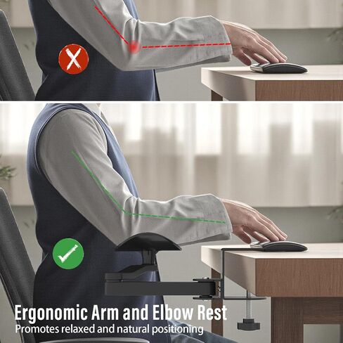 Ergonomic Arm/Elbow Rest for Desk - Foldable Rotatable Elbow Support for Computer Desk, Office & Gaming Comfort (Black) in Saudi Arabia
