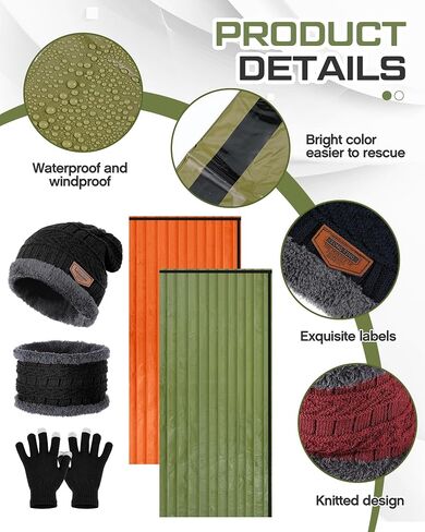 Tranqun 40 80 pcs Emergency Sleeping Bags Bulk with Winter Hat Gloves Scarf, Survival Sleeping Bag Bivy Sack Waterproof Lightweight Thermal Blanket Gear for Camping Hiking Outdoors Homeless in Saudi Arabia