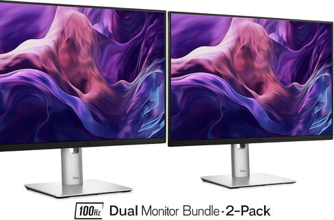 شاشة Dell P2425H مقاس 24 بوصة - حزمة من قطعتين - شاشة IPS عالية الدقة 1080 بكسل، 100 هرتز، Comfortview Plus، محور USB-C، HDMI/DP/VGA - حامل مريح قابل للتعديل للارتفاع، العناية بالعين، حزمة شاشة مزدوجة للمنزل والمكتب in Kuwait