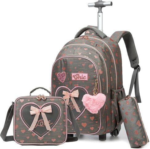 Backpack with Wheels for Kids Travel Roller Wheeled Bookbag Rolling Backpack for Girls School Elementary Student Schoolbag Kids Backpack with Lunch Box in Saudi Arabia