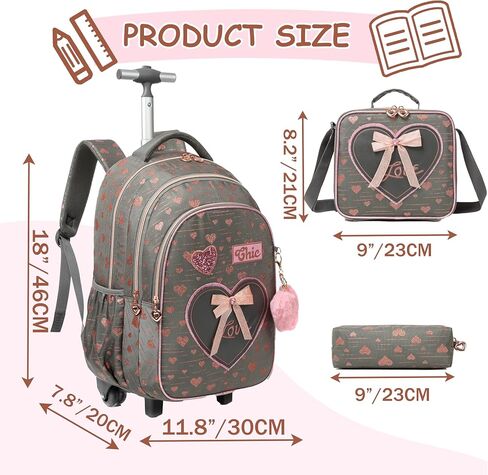 Backpack with Wheels for Kids Travel Roller Wheeled Bookbag Rolling Backpack for Girls School Elementary Student Schoolbag Kids Backpack with Lunch Box in Saudi Arabia