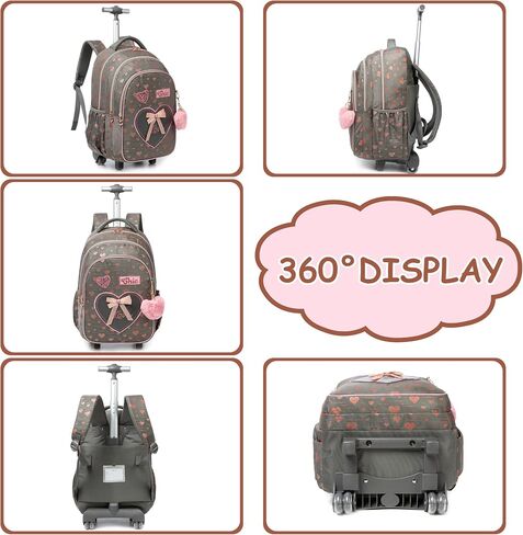 Backpack with Wheels for Kids Travel Roller Wheeled Bookbag Rolling Backpack for Girls School Elementary Student Schoolbag Kids Backpack with Lunch Box in Saudi Arabia