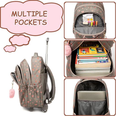 Backpack with Wheels for Kids Travel Roller Wheeled Bookbag Rolling Backpack for Girls School Elementary Student Schoolbag Kids Backpack with Lunch Box in Saudi Arabia