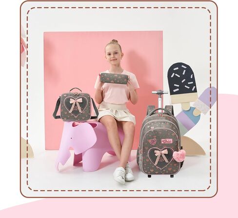 Backpack with Wheels for Kids Travel Roller Wheeled Bookbag Rolling Backpack for Girls School Elementary Student Schoolbag Kids Backpack with Lunch Box in Saudi Arabia