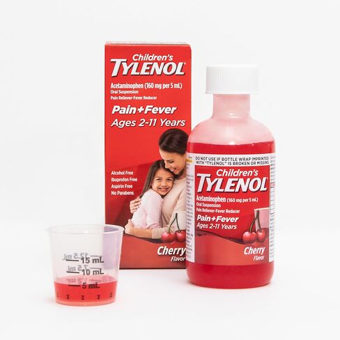Children's Tylenol Liquid Pain Relief & Fever Medicine, Acetaminophen Oral Suspension, Dye-Free, Aspirin-Free, Ibuprofen-Free, High Fructose Corn Syrup-Free; Natural Apple Flavor, 8 fl. oz in Saudi Arabia