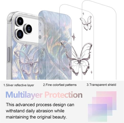 حافظة مدمجة I-MGAE-IN-AR لهاتف iPhone 17 Pro Max بتصميم فراشة فضية لامعة، حافظة هاتف واقية مقاومة للصدمات وناعمة وعصرية لطيفة للنساء والفتيات لامعة جمالية in Saudi Arabia