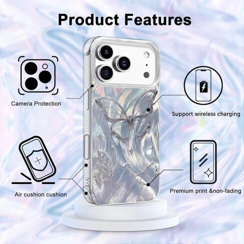 حافظة مدمجة I-MGAE-IN-AR لهاتف iPhone 17 Pro Max بتصميم فراشة فضية لامعة، حافظة هاتف واقية مقاومة للصدمات وناعمة وعصرية لطيفة للنساء والفتيات لامعة جمالية in Saudi Arabia
