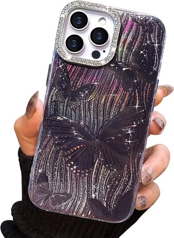 حافظة مدمجة I-MGAE-IN-AR لهاتف iPhone 17 Pro Max بتصميم فراشة فضية لامعة، حافظة هاتف واقية مقاومة للصدمات وناعمة وعصرية لطيفة للنساء والفتيات لامعة جمالية in Saudi Arabia