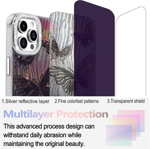 حافظة مدمجة I-MGAE-IN-AR لهاتف iPhone 17 Pro Max بتصميم فراشة فضية لامعة، حافظة هاتف واقية مقاومة للصدمات وناعمة وعصرية لطيفة للنساء والفتيات لامعة جمالية in Saudi Arabia
