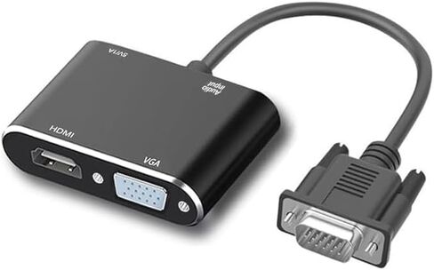 محول VGA إلى HDMI VGA، مقسم VGA، للكمبيوتر، سطح المكتب، الكمبيوتر المحمول، الكمبيوتر الشخصي، الشاشة، واجهة الطاقة ذكر إلى أنثى HD مزامنة الصوت والفيديو بدقة 1080 بكسل (أسود) in Kuwait