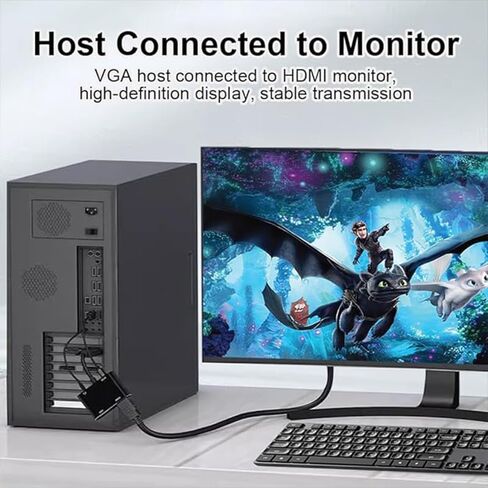محول VGA إلى HDMI VGA، مقسم VGA، للكمبيوتر، سطح المكتب، الكمبيوتر المحمول، الكمبيوتر الشخصي، الشاشة، واجهة الطاقة ذكر إلى أنثى HD مزامنة الصوت والفيديو بدقة 1080 بكسل (أسود) in Kuwait