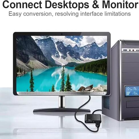 محول VGA إلى HDMI VGA، مقسم VGA، للكمبيوتر، سطح المكتب، الكمبيوتر المحمول، الكمبيوتر الشخصي، الشاشة، واجهة الطاقة ذكر إلى أنثى HD مزامنة الصوت والفيديو بدقة 1080 بكسل (أسود) in Kuwait