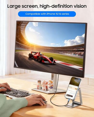 Type-C to HDMI Braided Cable (5.9 ft), Thunderbolt 3/4 Adapter, [4K@30Hz / 2K@144Hz ] High-Definition Projection Display Cable. Compatible with iPhone 15, 16, Plus, Pro, and Pro Max models. in Saudi Arabia