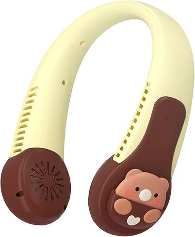 Neck Fan Cartoon Cooling Fan Portable USB Rechargeable Quiet Operation Anti Twist AC Fan with Built in Battery Kids Adults Outdoor Sports (Bear) in Saudi Arabia