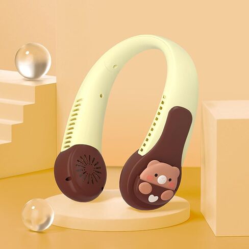 Neck Fan Cartoon Cooling Fan Portable USB Rechargeable Quiet Operation Anti Twist AC Fan with Built in Battery Kids Adults Outdoor Sports (Bear) in Saudi Arabia