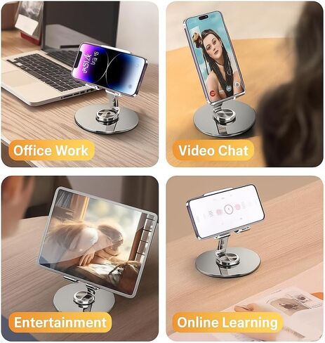 Cell Phone Stand for Desk, Desktop Phone Holder, Multi-Angel Adjustable 360° Rotation Non-Slip Metal Phone Stand, Sturdy Foldable Compatible for 16 15 14 Pro Max Pad with All Cell Phone/Tablet in Saudi Arabia