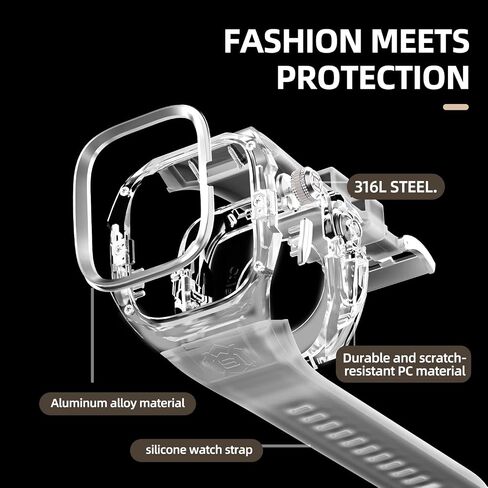 for Apple Watch Ultra 3/2/1 49mm Case, Rugged Case with Band for Apple Watch 49mm One-Click Open Design and Military Grade Shockproof Bumper Cover for Men and Women (White and Steel) in Saudi Arabia