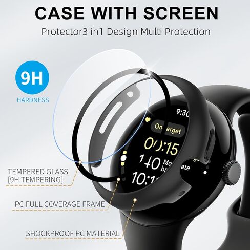 2 Pack for Google Pixel Watch 2/1 41mm Screen Protector Case [Full Coverage], Hard PC Bumper All-Around Protective Accessories for Google Pixel Watch 2/1 Built-in Tempered Glass Film in Saudi Arabia