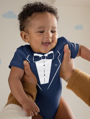 Tstars Baby Boy Tuxedo Bodysuit Bow Tie Infant Wedding Baptism Outfit | Tuxedo look for weddings, baptisms & first birthdays. Soft breathable cotton, snap closure, sizes NB-24M. Baby gift. in Saudi Arabia