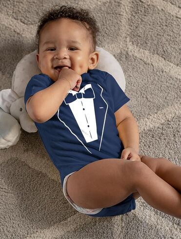 Tstars Baby Boy Tuxedo Bodysuit Bow Tie Infant Wedding Baptism Outfit | Tuxedo look for weddings, baptisms & first birthdays. Soft breathable cotton, snap closure, sizes NB-24M. Baby gift. in Saudi Arabia